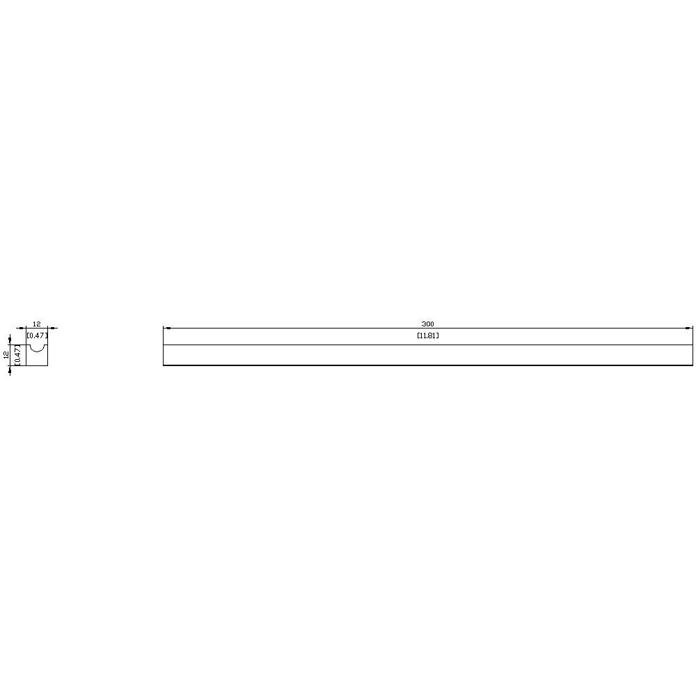 Technische Zeichnung eines rechteckigen Metallbalkens. Der Balken ist 200 mm lang und 12 mm breit. Querschnitt zeigt rechteckige Form.