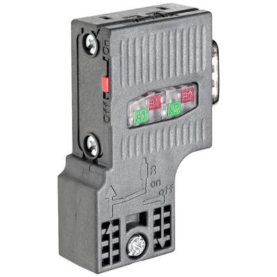 Elektrisches Bauteil mit Hebel und LED-Anzeigen, beschriftet mit 'On', 'Off', 'A1', 'A2', 'B1', 'B2'. Schrauben zur Befestigung.