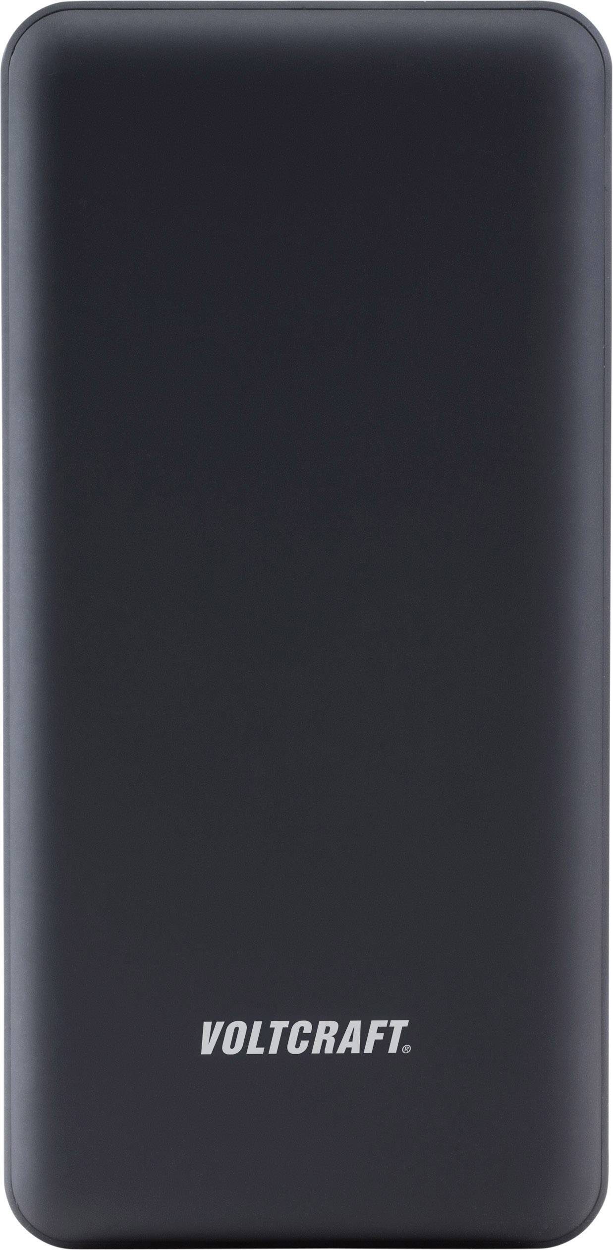 Portable schwarze Powerbank mit dem Aufdruck 'Voltcraft'.