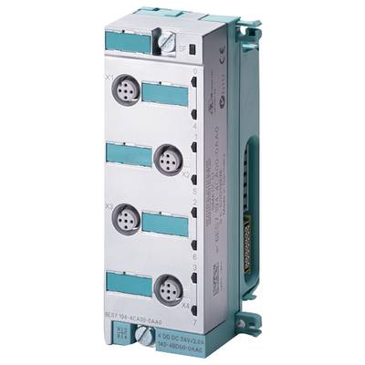 Industrielles elektronisches Gerät mit mehreren Anschlüssen und Schaltern, silbern und türkisfarben, zur Steuerung elektronischer Systeme.