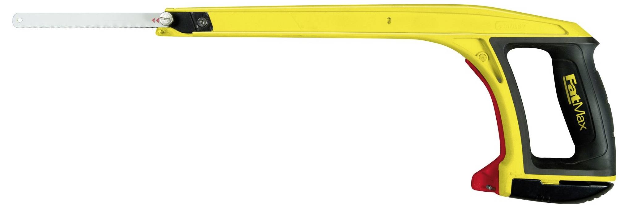 Handsäge mit gelbem Rahmen und schwarzem Griff, geeignet für das Zerschneiden verschiedener Materialien. Markenname 'FatMax' am Griff.