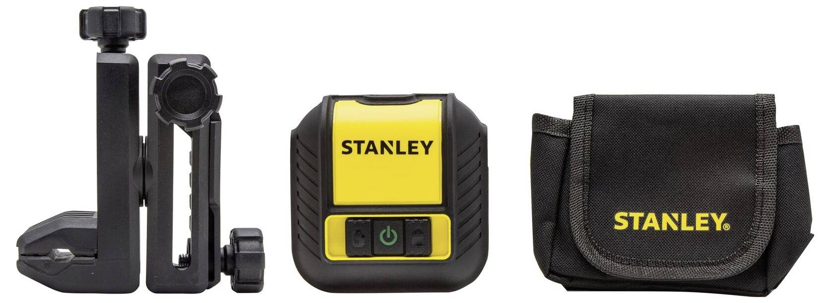 'STANLEY' Laser-Nivelliergerät-Set: Montagesockel, Lasermodul mit Ein-/Aus-Schalter, schwarze Tragetasche. Ideal zum Ausrichten.