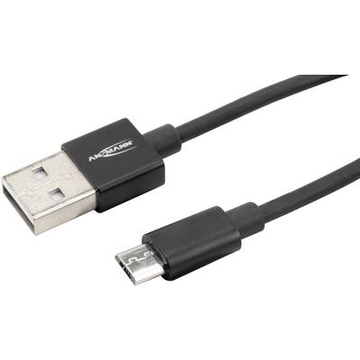 Ein USB-auf-Micro-USB-Kabel, geeignet zum Verbinden und Laden elektronischer Geräte. Die Stecker sind in schwarzer Kunststoffhülle.