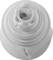 Ein weißer, runder Kunststoffverschluss von oben betrachtet, mit mehreren Rillen und einem zentral sichtbaren kleinen Metallteil.
