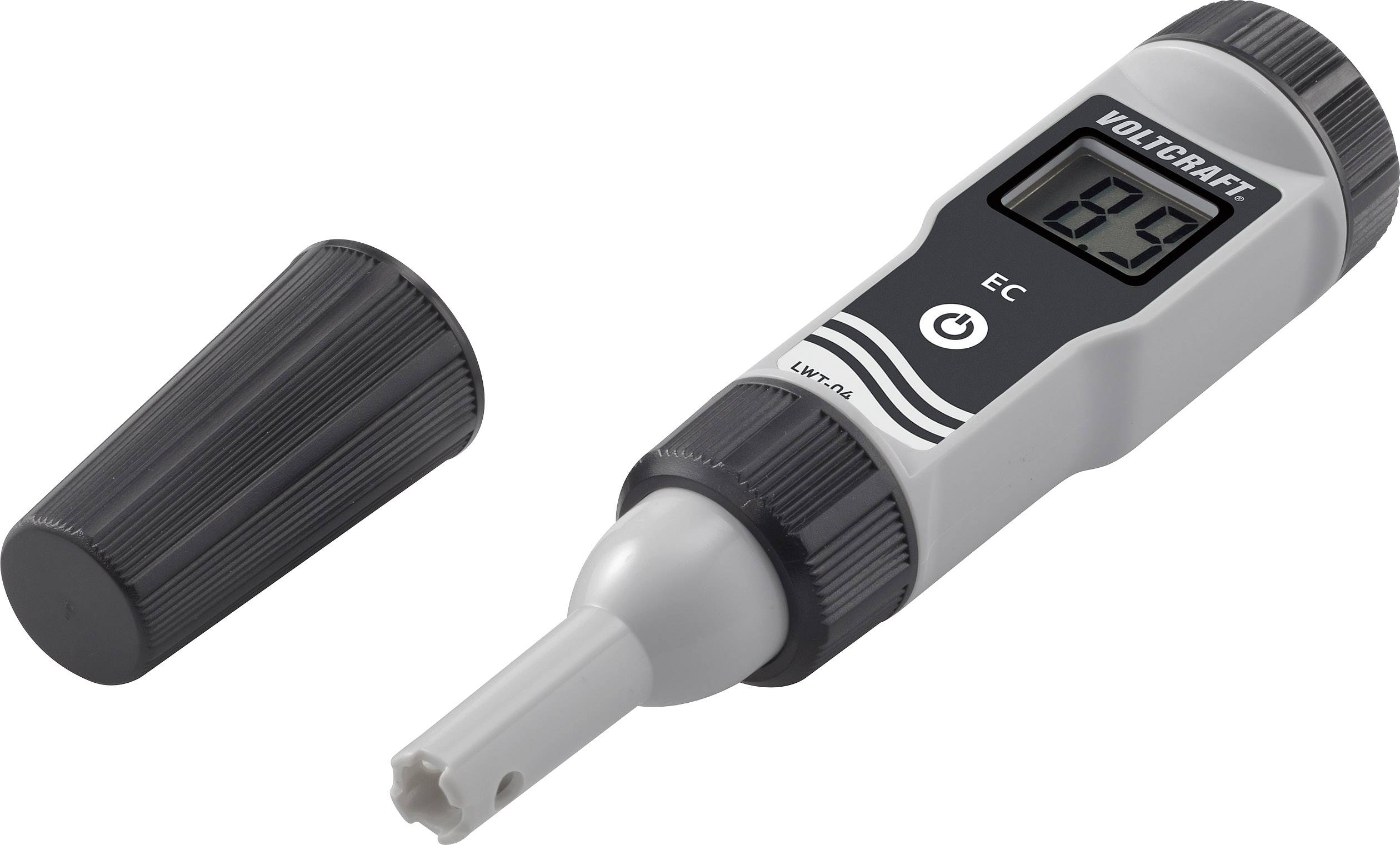 Ein digitales EC-Messgerät für die elektrische Leitfähigkeit von Flüssigkeiten. Display zeigt Messwert 6,39. Abnehmbarer Schutzdeckel.