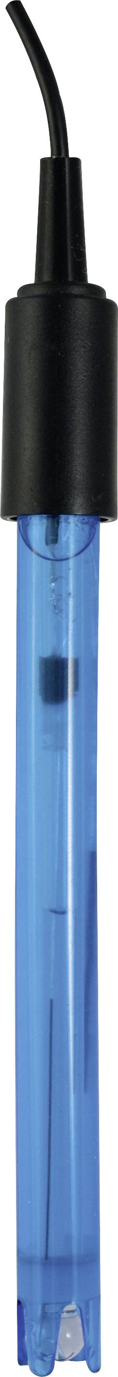Blauer pH-Sensor mit schwarzem Kabelanschluss, verwendet zur Messung des pH-Werts in Lösungen.
