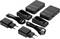 Zwei schwarze HDMI-Wireless-Transmitter mit USB-Anschlüssen, zwei Ladestationen und zwei USB-Netzadapter, abgebildet auf weißem Hintergrund.