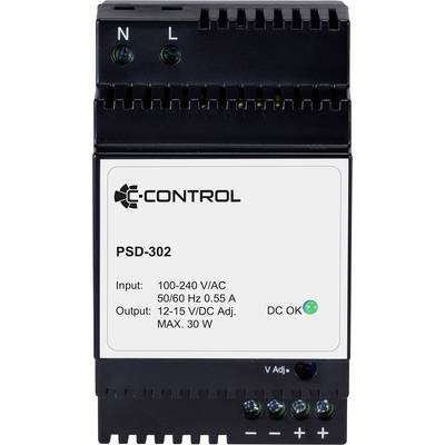 C-Control PSD-302 Hutschienen-Netzteil (DIN-Rail) Verbrauch (StandBy) 0.3 W 12 V/DC 2.5 A 30 W Anzahl Ausgänge:1 x  Inha