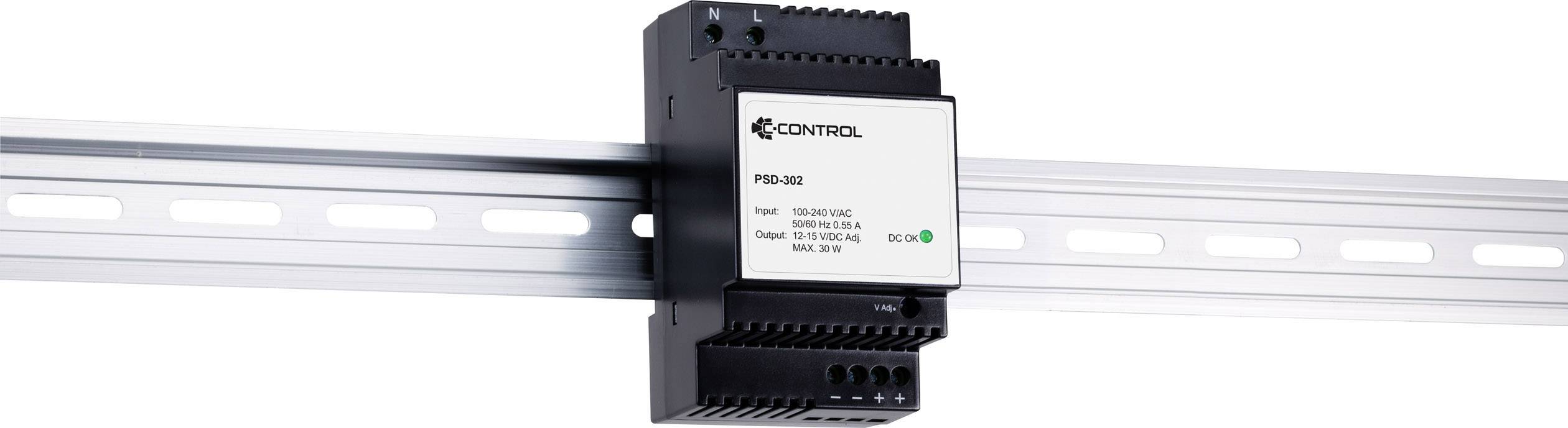 C-Control PSD-302 Hutschienen-Netzteil (DIN-Rail) Verbrauch (StandBy) 0.3 W 12 V/DC 2.5 A 30 W Anzahl Ausgänge:1 x Inhal-2
