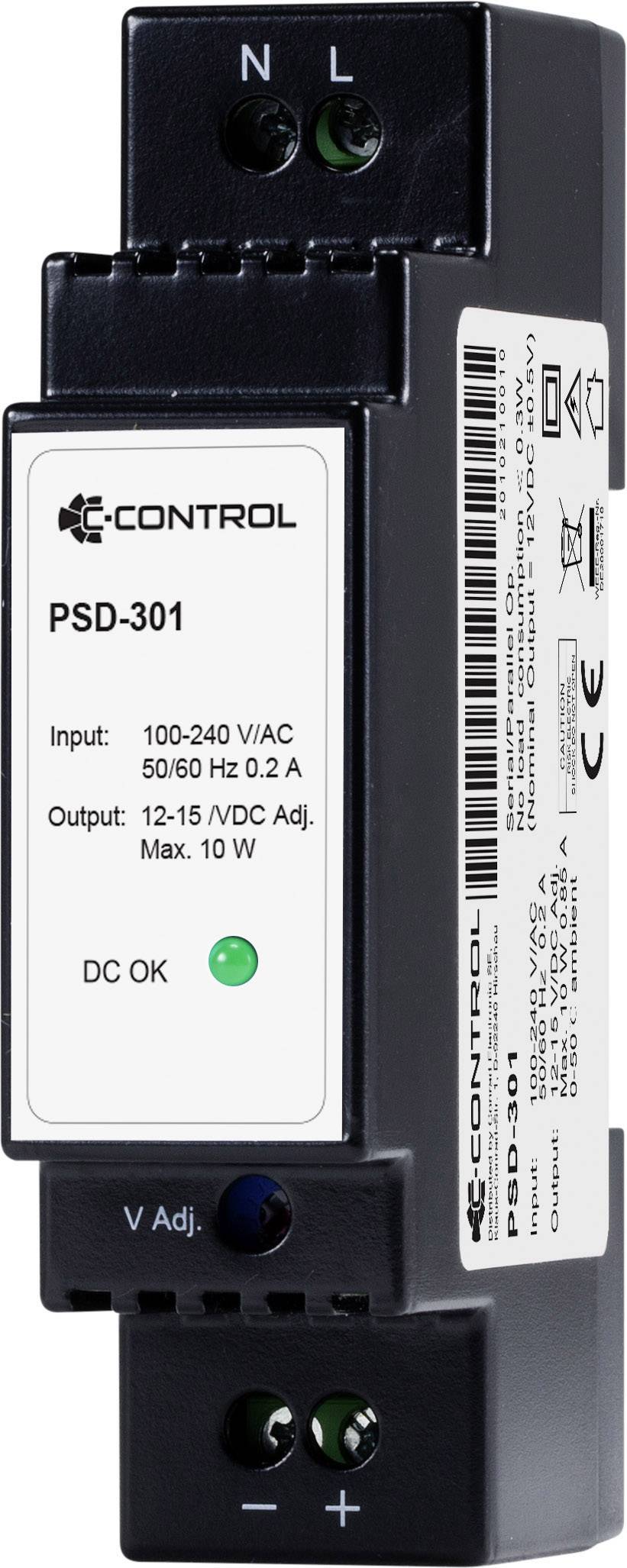 C-Control PSD-301 Hutschienen-Netzteil (DIN-Rail) Verbrauch (StandBy) 0.3 W 12 V/DC 0.85 A 10 W Anzahl Ausgänge:1 x Inha-2