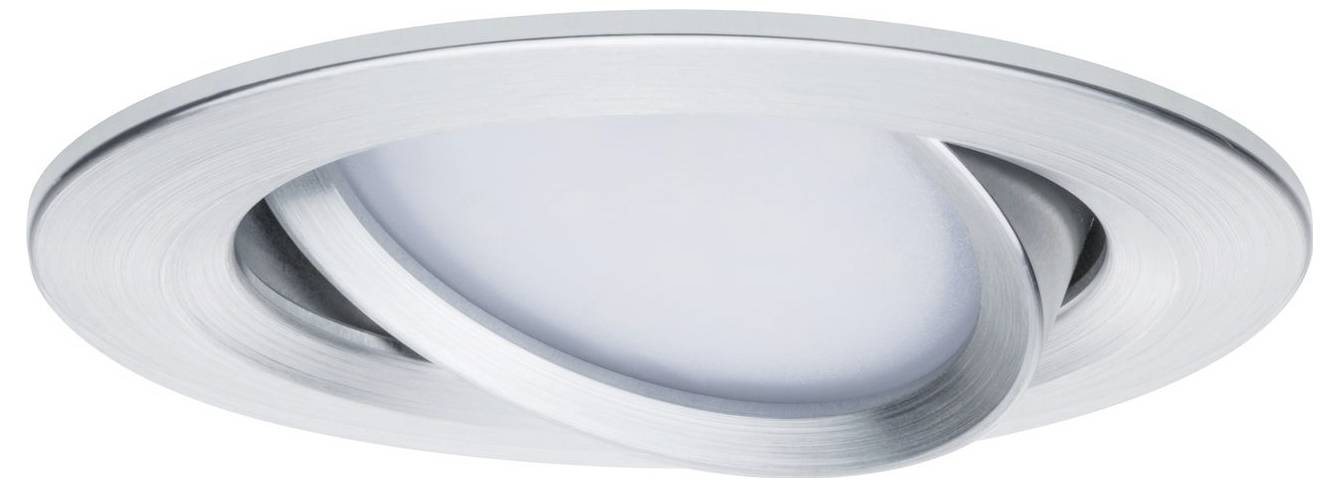 Silberne, drehbare LED-Deckeneinbauleuchte, rund, mit schlichtem modernem Design, geeignet für Innenräume.