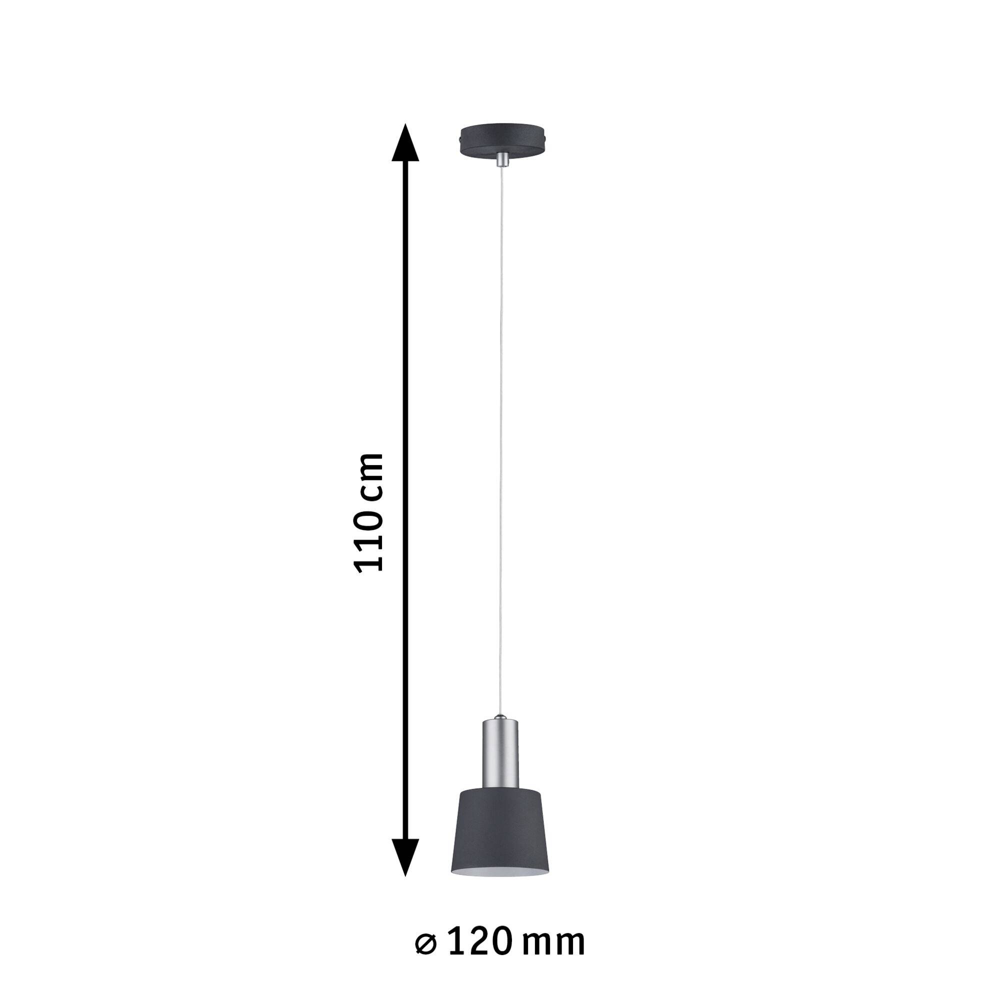 Hängelampe mit schwarzem Schirm, Länge 110 cm, Durchmesser 120 mm. Geeignet für moderne Innenräume.