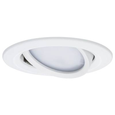 Eine runde, weiße LED-Deckenleuchte mit schwenkbarem Einsatz zur variablen Lichteinstellung. Ideal für moderne Innenräume.