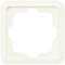 Ein quadratischer, cremefarbener Rahmen mit abgerundeten Ecken und einem zentralen Ausschnitt zur Befestigung von Schaltern oder Steckdosen.