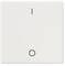 Ein weißer Wandschalter mit einem schwarzen Kreis und einer senkrechten Linie darunter. Der Schalter ist in der Position 'Ein'.