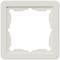 Ein quadratischer, weißer Lichtschalterrahmen ohne Schalter, geeignet für die Montage in einer Standard-Wandöffnung.