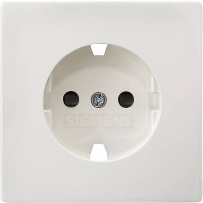 Weiße Wandsteckdose mit Schutzleiter, neutral gestaltet, von Siemens. Geeignet für die Stromversorgung in Innenräumen.