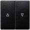 Zwei schwarze, nebeneinanderliegende Schalter. Der linke Schalter hat ein aufwärtszeigendes Dreieck, der rechte ein abwärtszeigendes.