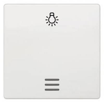 Weiße Lichtschalterplatte mit Glühbirnensymbol oben und drei Vertiefungen unten, symbolisiert Lichtsteuerung.