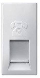 Telefonanschlussdose mit einem Telefonsymbol darauf. Sie ist weiß und rechteckig, mit einer Öffnung für den Anschluss.