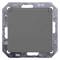 Ein grauer Quadratschalter auf einer Metallplatte. Der Schalter ist wahrscheinlich für Licht oder Elektrizität in einem Gebäude.