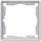 Ein quadratischer, silberfarbener Rahmen mit abgerundeten Ecken und einem leeren Innenbereich.