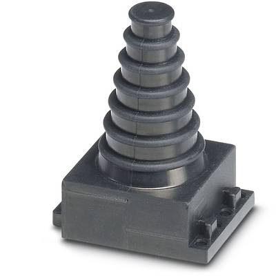 Ein schwarzes, stufenförmiges Plastikobjekt mit quadratischer Basis und konischer Spitze, ähnlich einem Wellenfaltenbalg, mit sechs Stufen.