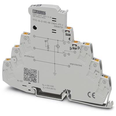 Ein elektronisches Gerät mit mehreren Steckverbindungen und Beschriftungen, geeignet für den Einbau in eine Schalttafel.