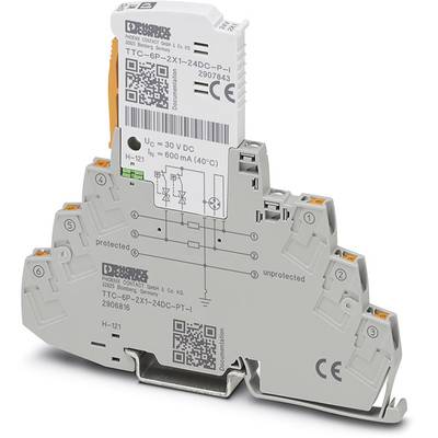 Grau-orangefarbener Überspannungsschutzgerät, Modell TTC-6P-2X1-24DC-P-P1 von Phoenix Contact, für elektrische Anlagen.