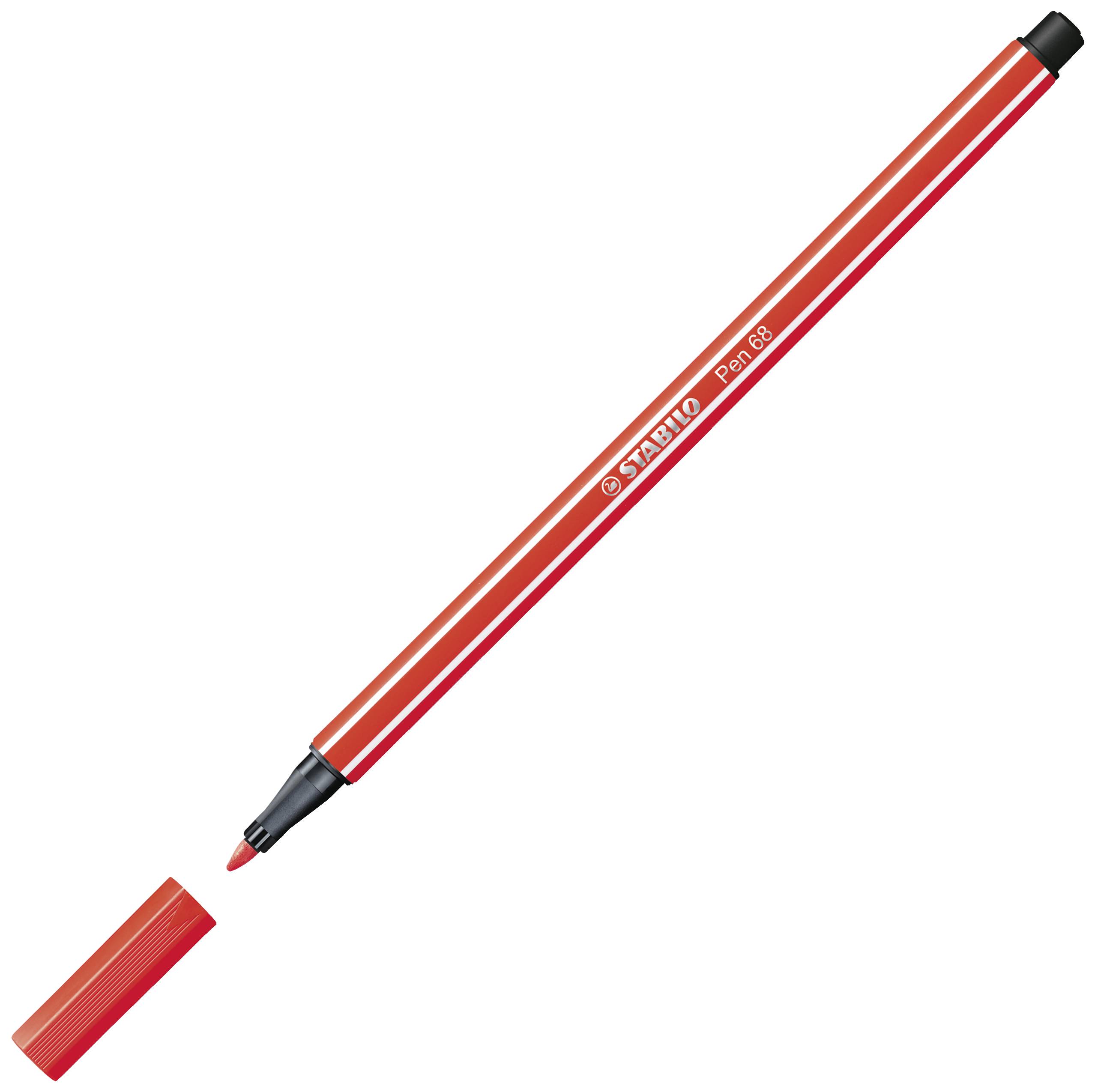 Ein roter Filzstift mit abnehmbarer Kappe liegt auf einer Oberfläche. Die Kappe befindet sich links vom Stift.