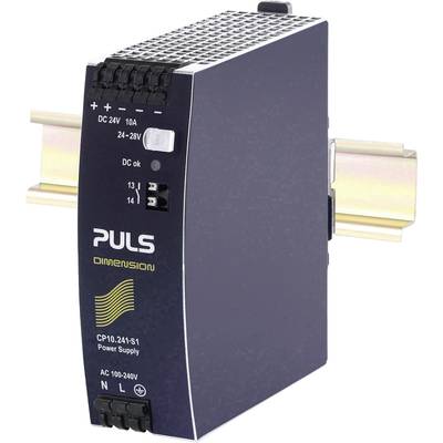 Ein Schaltnetzteil von PULS zur Hutschienenmontage, Modell CP10.241-S1. Eingang 100-240V AC, Ausgang 24V DC, 10A.