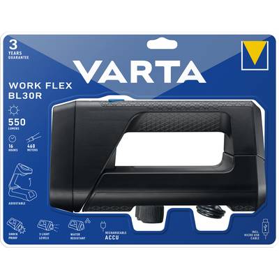 Tragbare, wiederaufladbare Varta BL30R Lampe mit 550 Lumen, stoßfest, wasserresistent und 3 Helligkeitsstufen. Inkl. USB-Kabel.