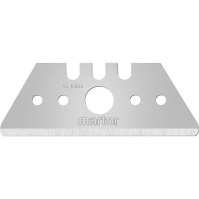 Ein silbernes Dreiecksklingenmesser von Martor, Modellnummer 65232, mit mehreren Löchern und glatter Schneidekante.