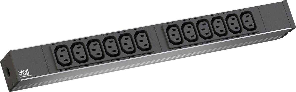 Bachmann 333.408 19 Zoll Netzwerkschrank-Steckdosenleiste 1 HE Kaltgeräte-Steckdose C13 10A Schwarz, Alusilber