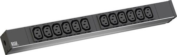 Bachmann 333.408 19 Zoll  Netzwerkschrank-Steckdosenleiste  1 HE Kaltgeräte-Steckdose C13 10A   Schwarz, Alusilber
