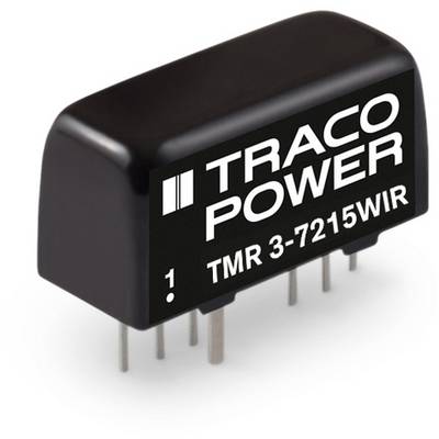 Schwarzes elektronisches Bauteil von Traco Power, Modell TMR 3-7215WIR, mit mehreren Metallstiften zur Leiterplattenmontage.