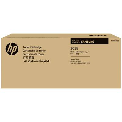 'HP Tonerkartusche 205E', kompatibel mit Samsung ML-3710, SCX-5637, 5677, 5737, 5739. Verpackung in Braun mit schwarzem Aufdruck.