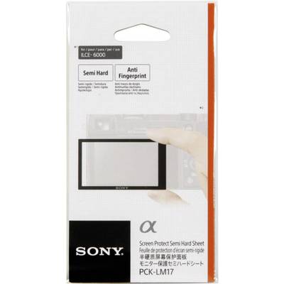 Verpackung einer Bildschirmschutzfolie 'Sony PCK-LM17' für ILCE-6000 Kamera, semi-hart, anti-Fingerabdruck-Funktion.