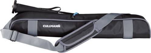 Schwarze Cullmann-Tasche mit grauem Schultergurt, geeignet für den Transport eines Stativs, auf weißem Hintergrund.