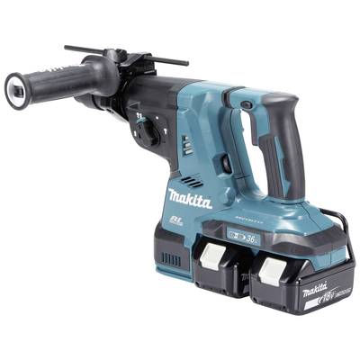 Kabelloser Makita-Bohrhammer in Blau mit zwei Akkus, Seitengriff und Markenname auf der Seite. Ideal für Bau- und Heimwerkerarbeiten.