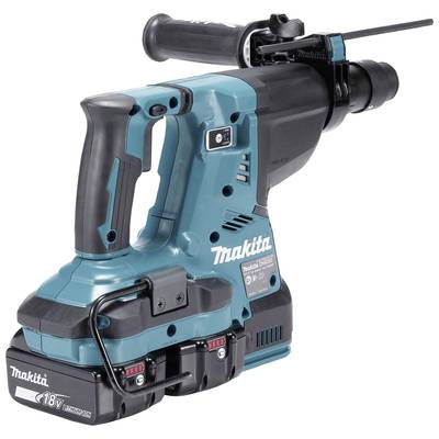 Ein kabelloser Makita-Bohrhammer in Blau mit Akku, geeignet für starke Bohrarbeiten.