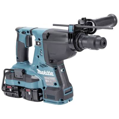 Bohrhammer von Makita mit zwei Akkus an der Basis, griffbereit.