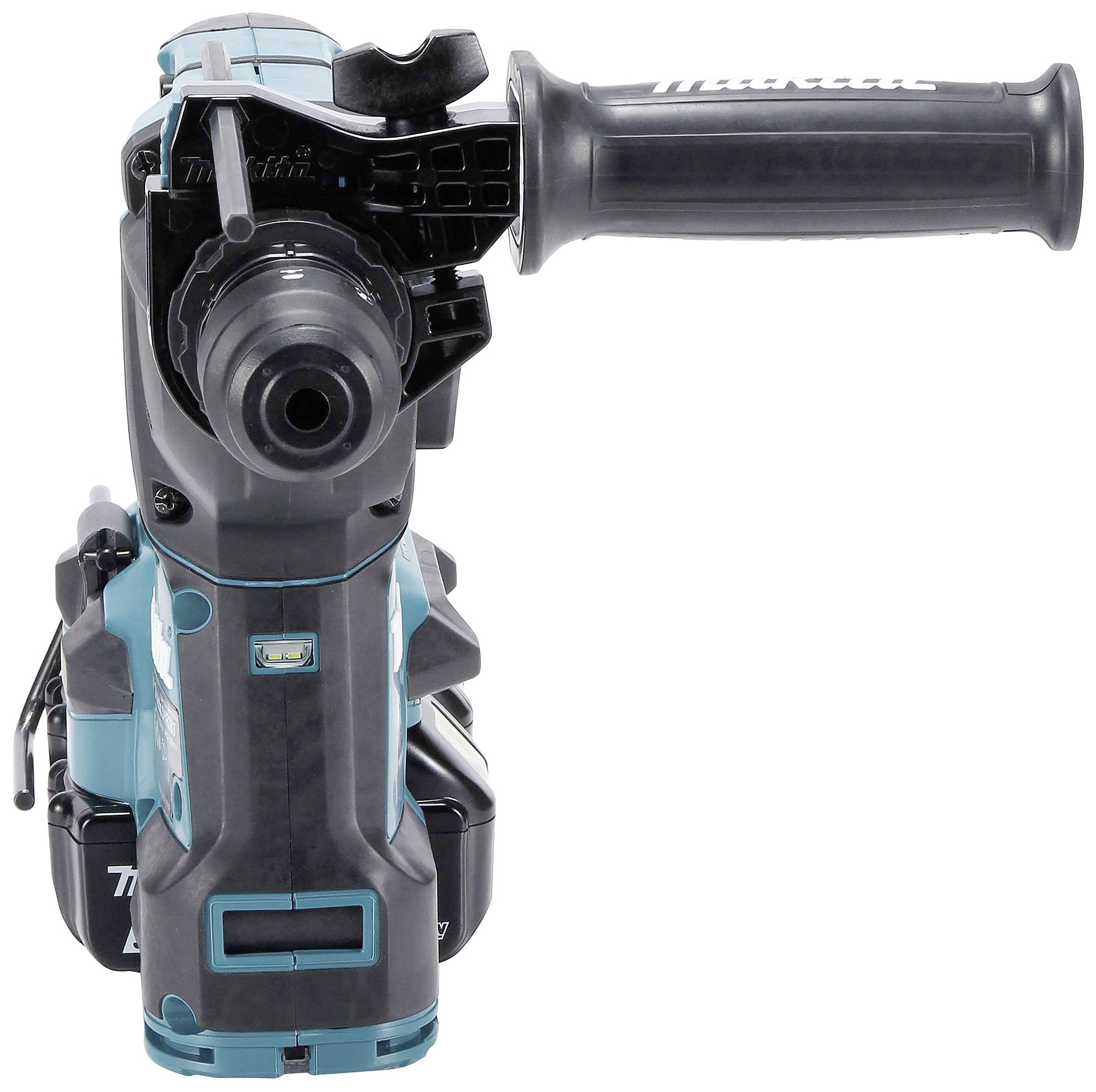 Ein Bohrhammer mit Griff, der eine professionelle Bauweise suggeriert, geeignet für schwere Bau- und Renovierungsarbeiten.