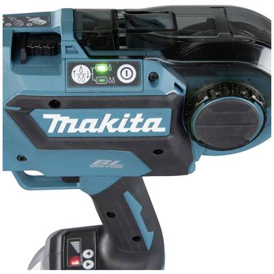 Akkubohrer mit Makita-Logo, zwei Knöpfen und leuchtender Anzeige auf der Rückseite.