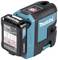 Ein blauer und schwarzer Makita-Laser mit Akku, Modellanzeige und Einschaltknopf, zum genauen Ausrichten und Messen.