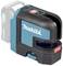 Ein blauer und schwarzer Laser-Nivelliergerät von Makita mit Batteriefach auf der Rückseite. Modell SK105D. Angeschaltet.