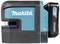 Beschreibung eines kabellosen Makita-Linienlasers in Blau und Schwarz, betrieben durch einen 12V-Lithium-Ionen-Akku.