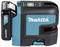 Makita Laser-Werkzeug in blau-schwarzem Gehäuse. Es zeigt das Markenzeichen und Teile des Designs sowie die Batterieeinheit.
