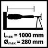 'Durchmesser Maximum 280 mm, Länge Maximum 1000 mm.' Zeichnung einer Drehmaschine mit gemessenen Maximalwerten von Werkstücklänge und Durchmesser.