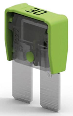 Grüne 30-Ampere-Flachsicherung, meist verwendet in Kraftfahrzeugen zur Überstromsicherung von elektrischen Schaltkreisen.